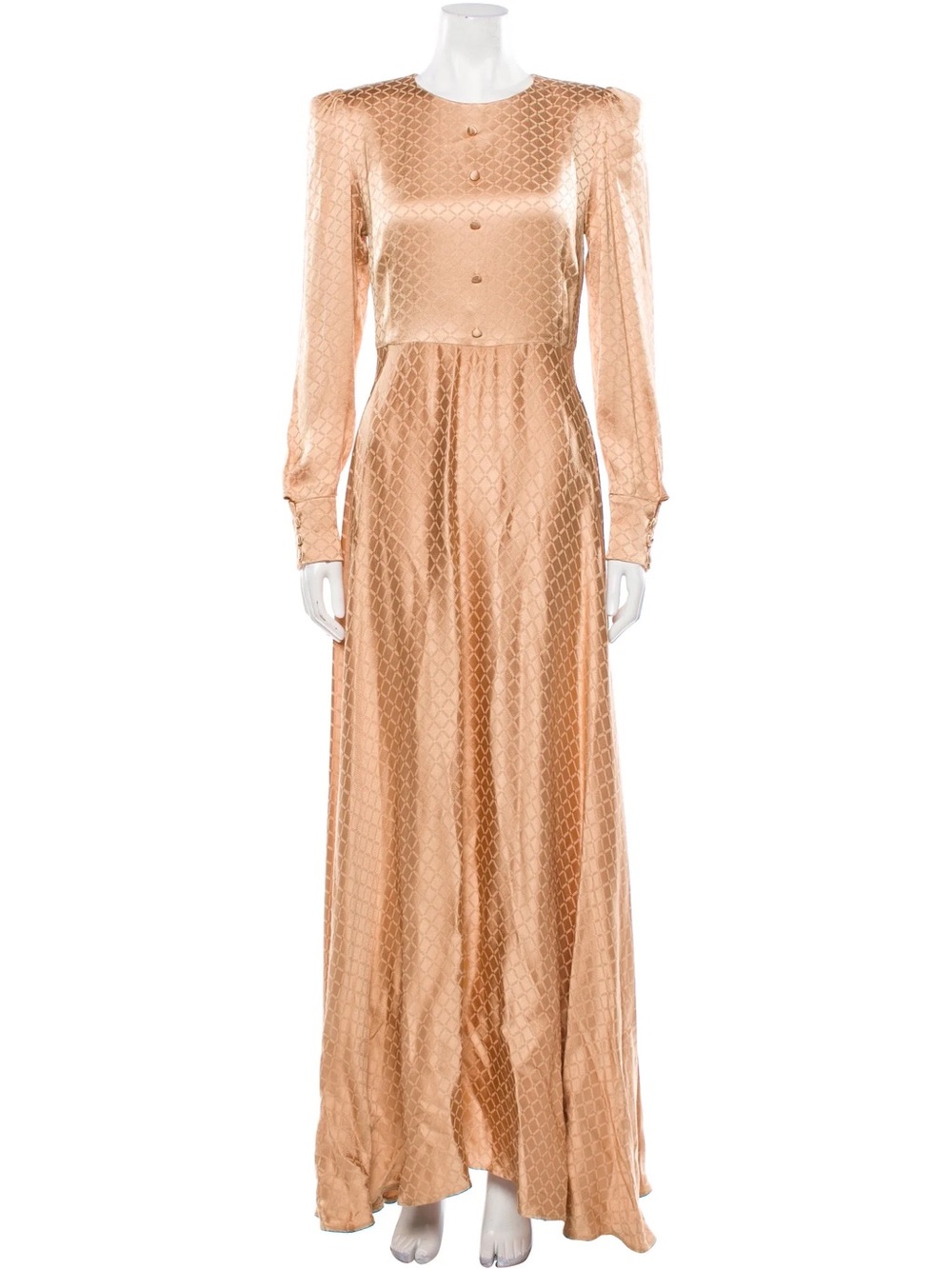 Long-Sleeve Satin Maxi Dress in Champagne Gold